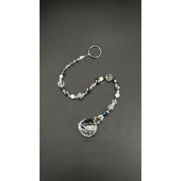 Beaded Suncatcher White Silver Clear Crystal Prism Hanging Patio Decor Yard Art - Picture 7 of 10